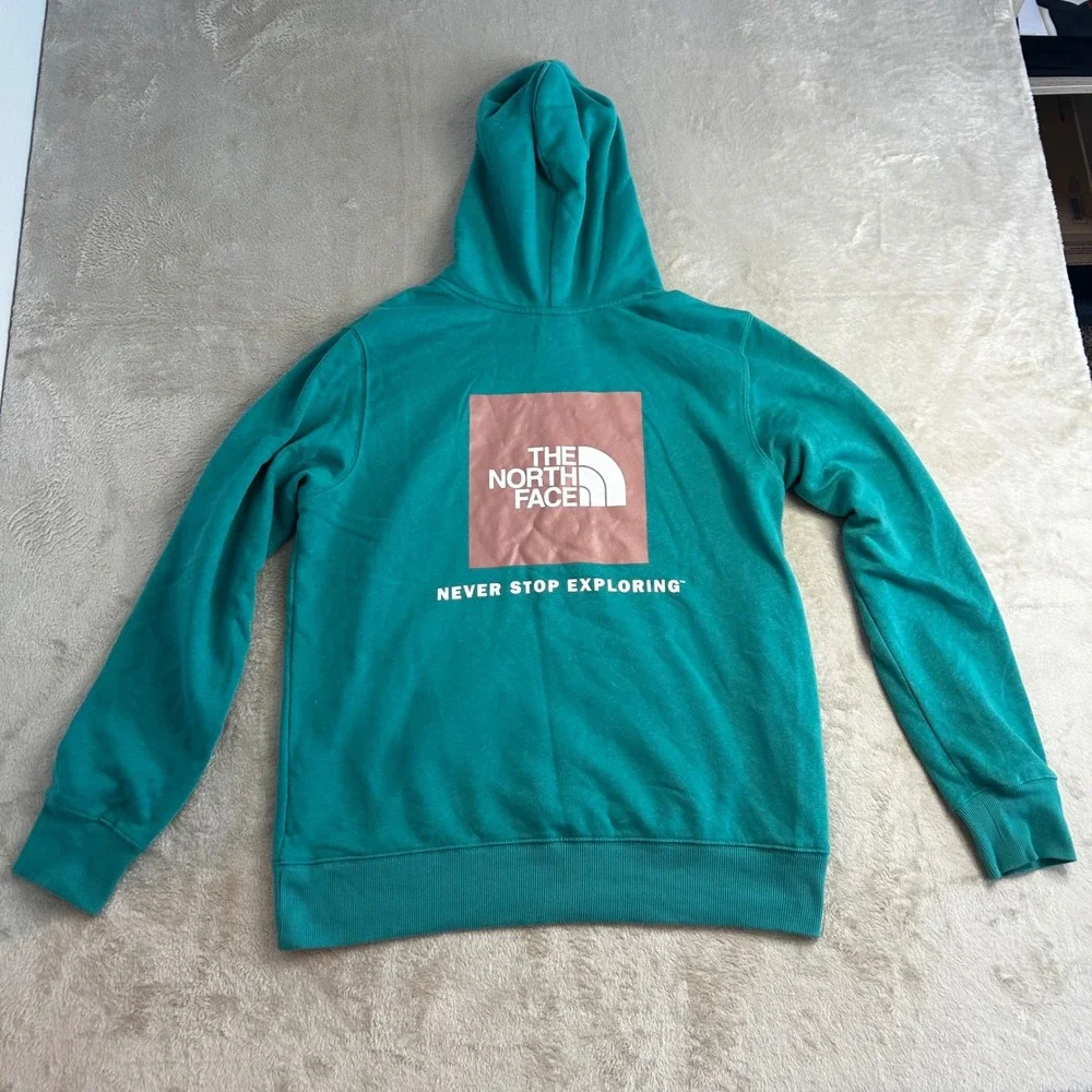 The North Face Mens Medium Box NSE Hoodie Pacific Teal Green Graphic Pullover